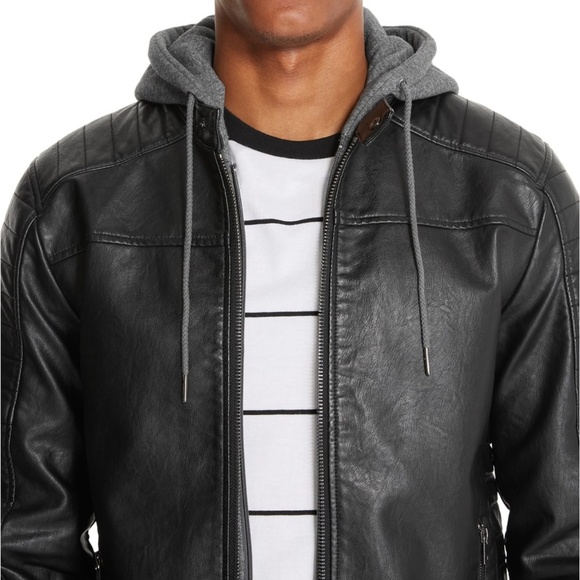 GUESS Danny Hooded Faux-Leather Moto Jacket SZ S - Picture 3 of 4